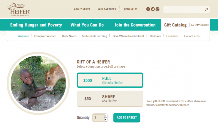 Heifer International gift page screenshot